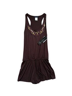 Fleurish Women's L Brown Studded Sleeveless Romper NWT Racerback Casual.
